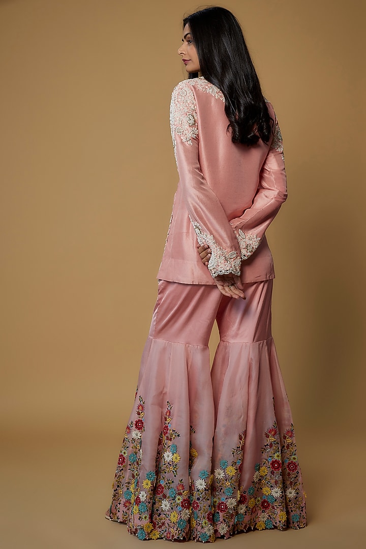 Pink Silk & Organza Embroidered Gharara Set by Minaxi Dadoo at Pernia's Pop Up Shop