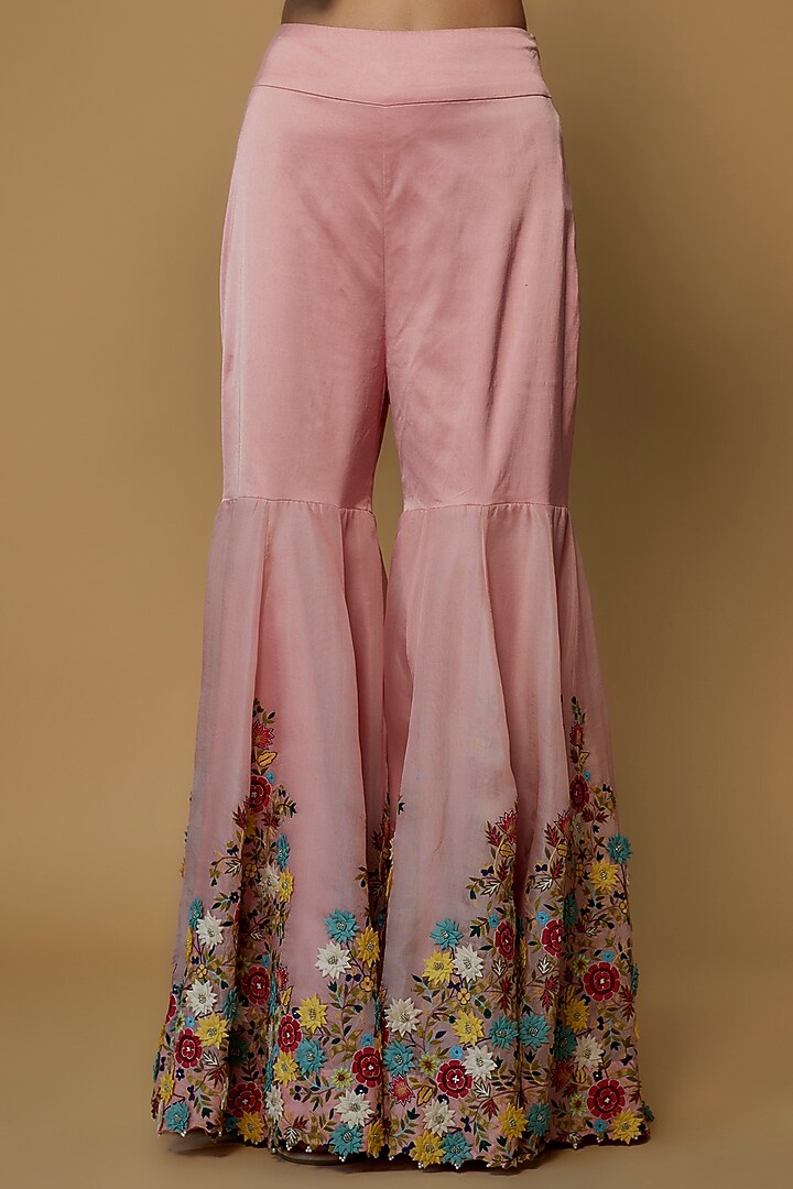 Pink Silk & Organza Embroidered Gharara Set by Minaxi Dadoo at Pernia's Pop Up Shop