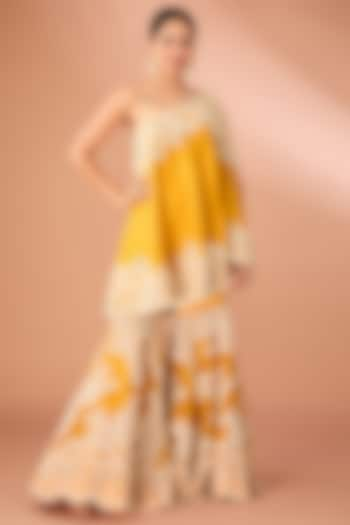 Yellow Organza Thread & Sequins Embroidered Gharara Set by Minaxi Dadoo at Pernia's Pop Up Shop