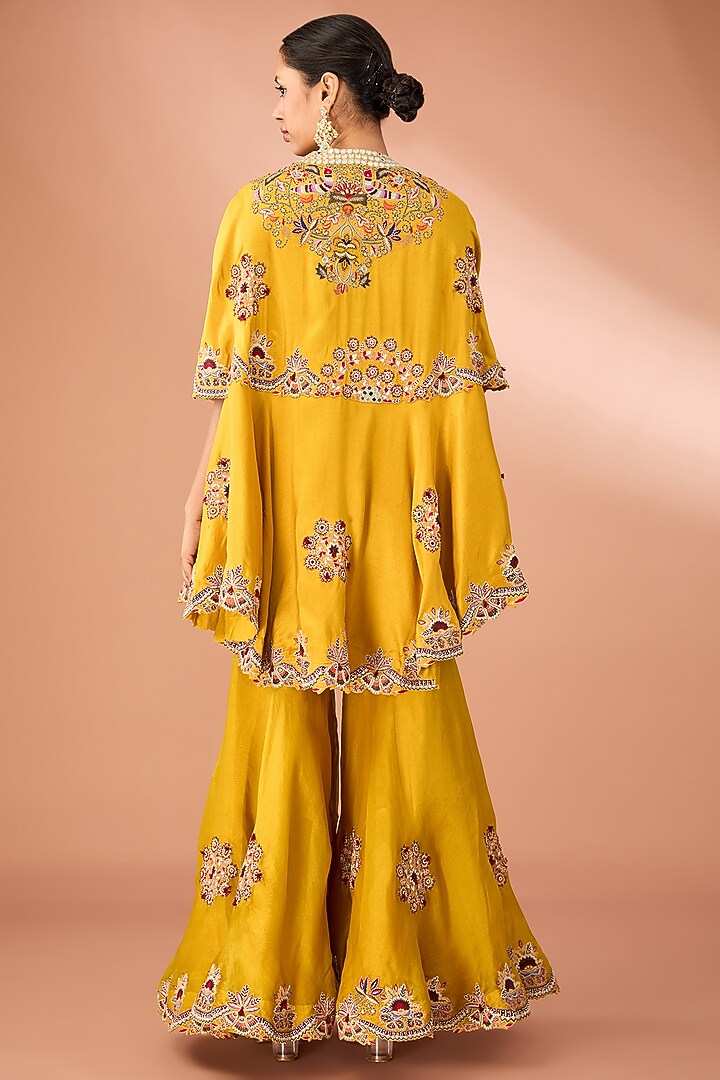 Mango Yellow Silk & Organza Thread Embroidered Gharara Set by Minaxi Dadoo at Pernia's Pop Up Shop