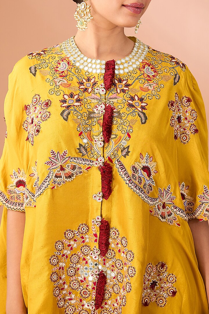 Mango Yellow Silk & Organza Thread Embroidered Gharara Set by Minaxi Dadoo at Pernia's Pop Up Shop