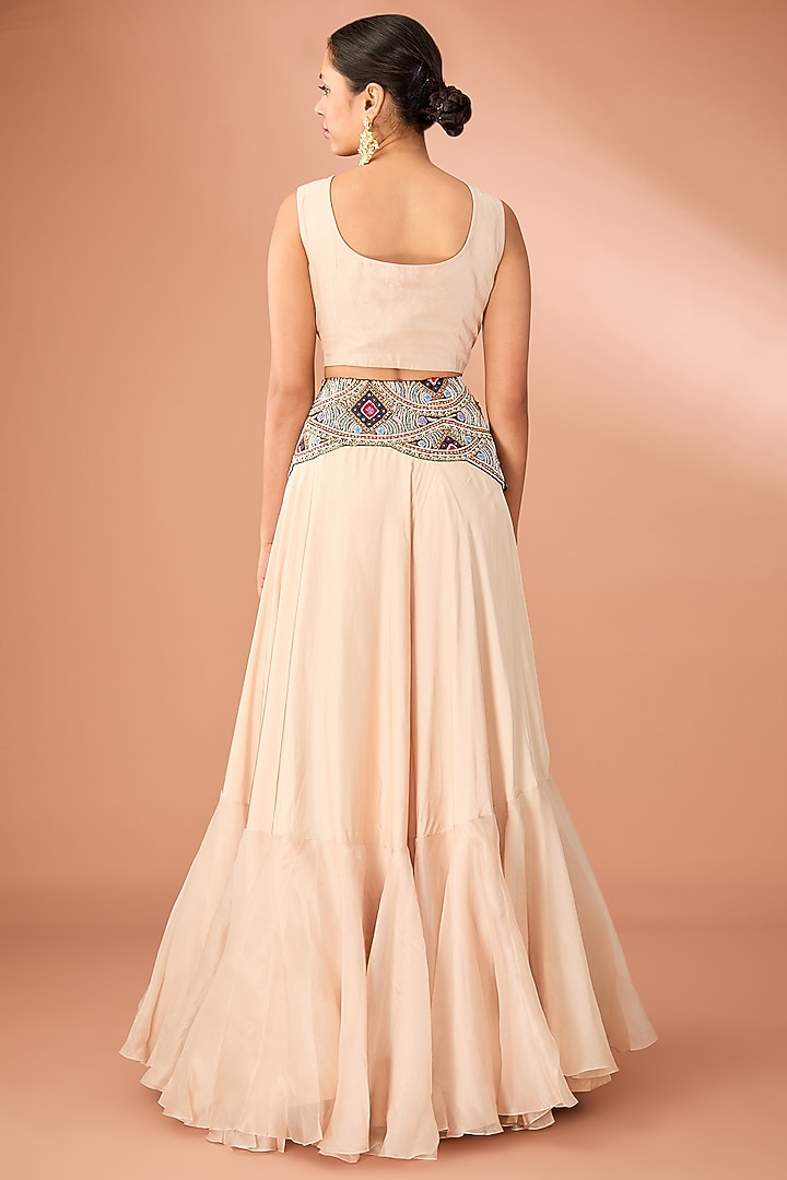Beige Silk & Organza Embroidered Butterfly Cape Set by Minaxi Dadoo at Pernia's Pop Up Shop