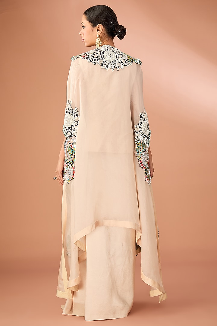 Beige Organza Pearl Embroidered Butterfly Cape Set by Minaxi Dadoo at Pernia's Pop Up Shop