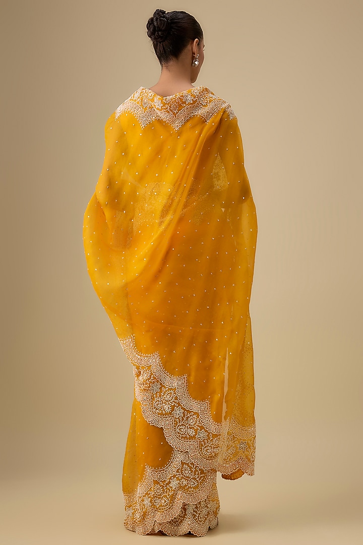Yellow Organza Reception Saree Set by Minaxi Dadoo at Pernia's Pop Up Shop