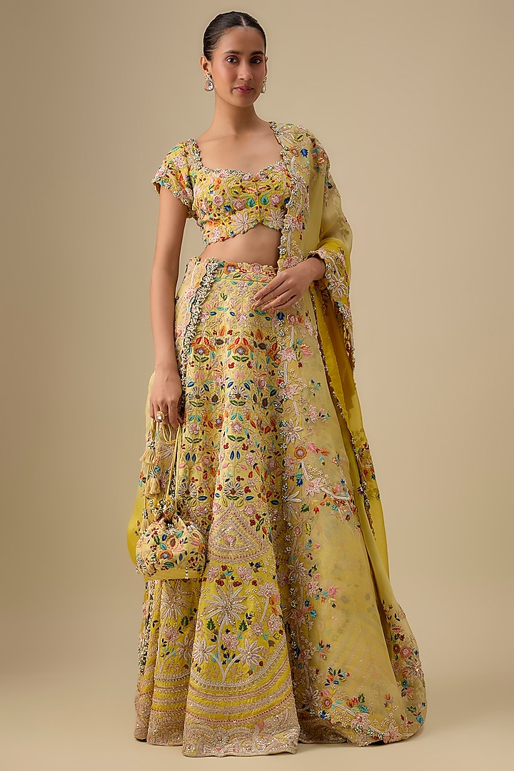Yellow Organza Thread & Sequins Work Bridal Lehenga Set by Minaxi Dadoo at Pernia's Pop Up Shop