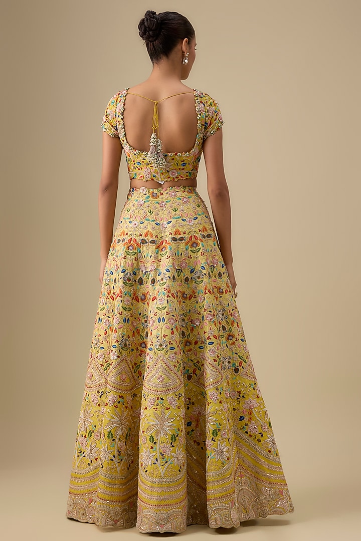 Yellow Organza Thread & Sequins Work Bridal Lehenga Set by Minaxi Dadoo at Pernia's Pop Up Shop