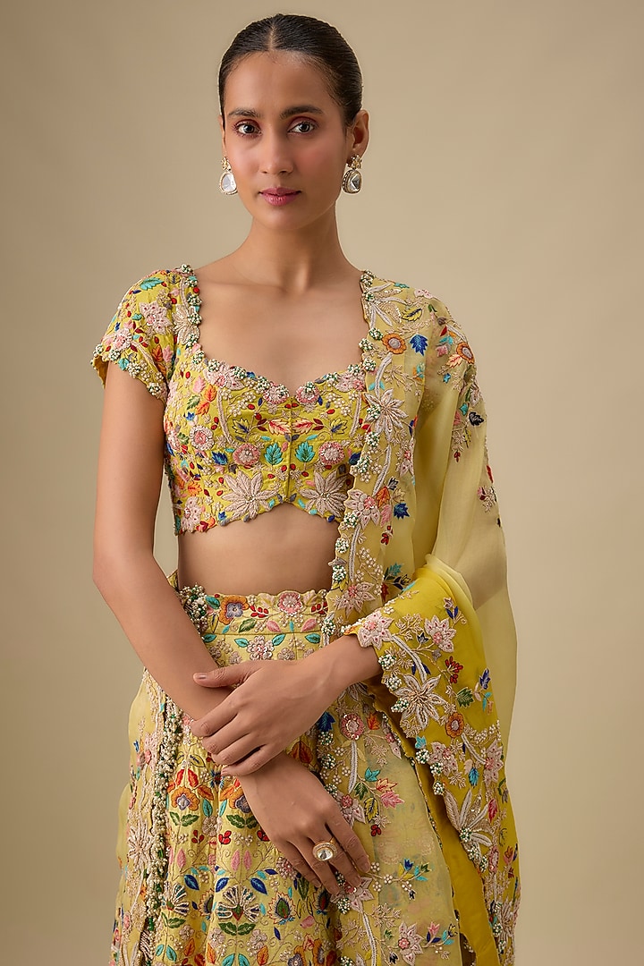 Yellow Organza Thread & Sequins Work Bridal Lehenga Set by Minaxi Dadoo at Pernia's Pop Up Shop
