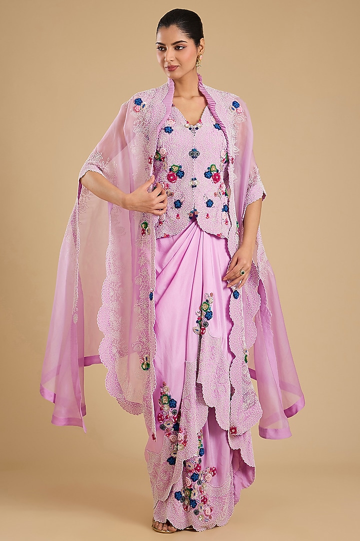 Lavender Silk Pick-Up Skirt Set by Minaxi Dadoo at Pernia's Pop Up Shop