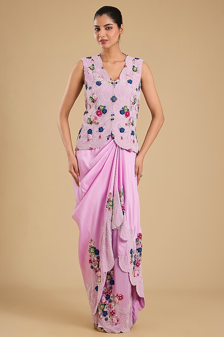 Lavender Silk Pick-Up Skirt Set by Minaxi Dadoo at Pernia's Pop Up Shop