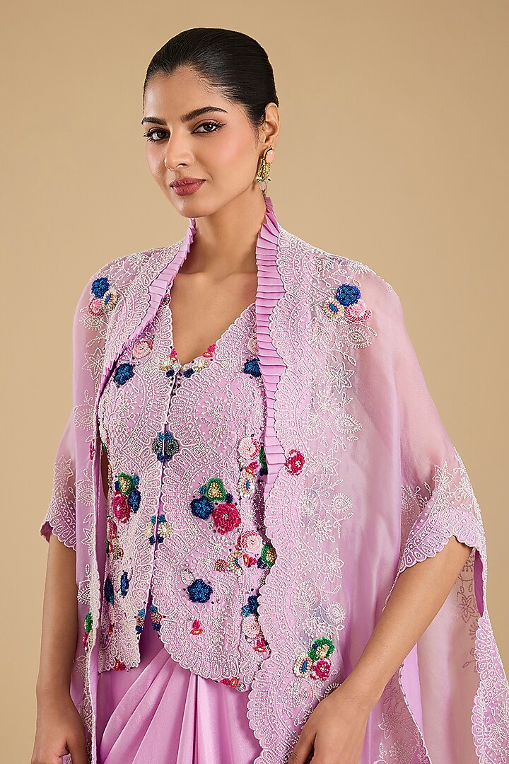 Lavender Silk Pick-Up Skirt Set by Minaxi Dadoo at Pernia's Pop Up Shop