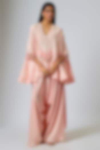 Pink Dupion Silk Mirror Work Ariya Cape Set by Minaxi Dadoo at Pernia's Pop Up Shop