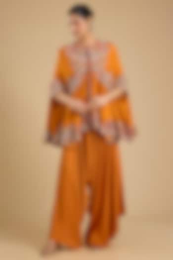 Rust Orange Dupion Silk Mirror Work Cape Set by Minaxi Dadoo at Pernia's Pop Up Shop
