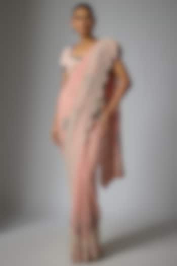 Pink Chiffon Reception Saree Set by Minaxi Dadoo at Pernia's Pop Up Shop