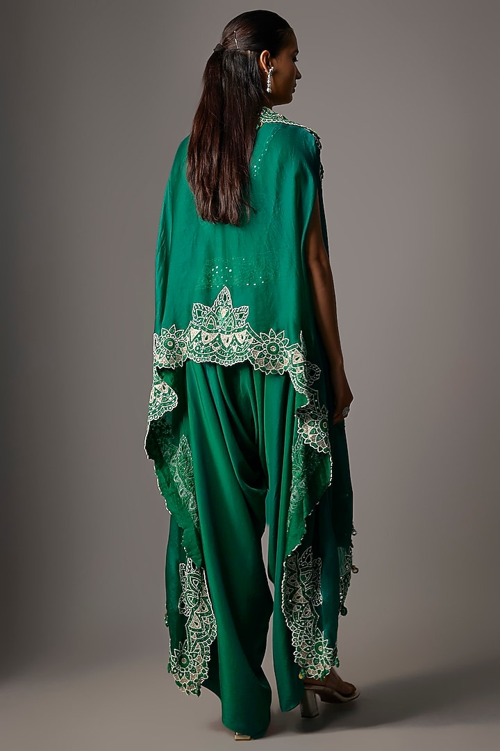 Green Organza Mirror Embroidered Cape Set by Minaxi Dadoo at Pernia's Pop Up Shop