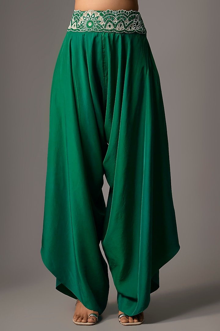 Green Organza Mirror Embroidered Cape Set by Minaxi Dadoo at Pernia's Pop Up Shop