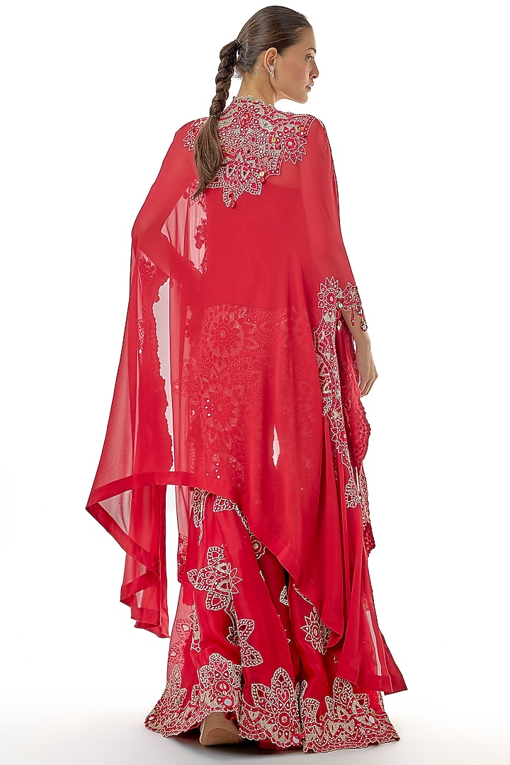 Deep Red Organza Embroidered Gharara Set by Minaxi Dadoo at Pernia's Pop Up Shop