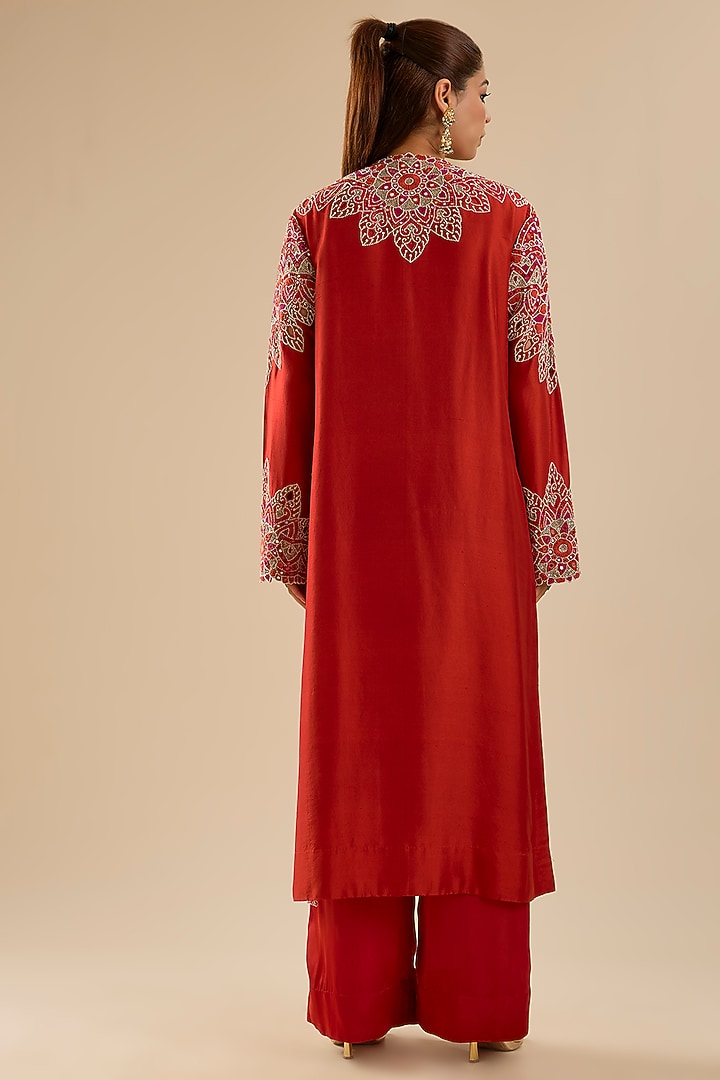 Red Habutai Silk Kurta Set by Minaxi Dadoo at Pernia's Pop Up Shop