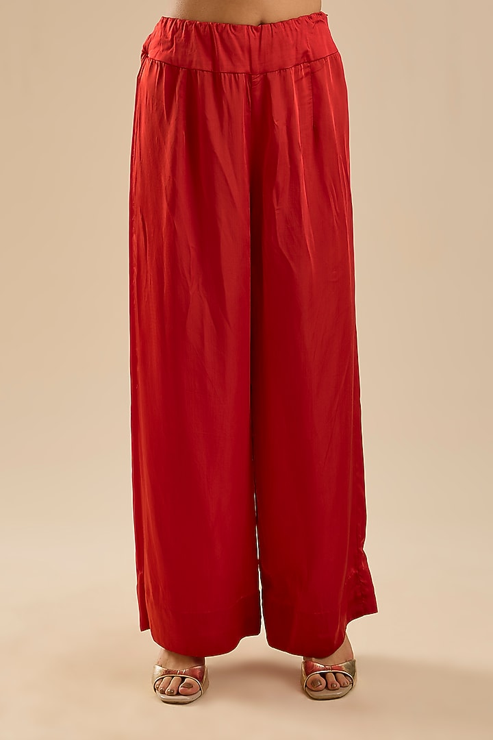 Red Habutai Silk Kurta Set by Minaxi Dadoo at Pernia's Pop Up Shop