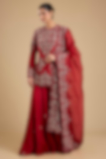 Red Organza Bridal Sharara Set by Minaxi Dadoo at Pernia's Pop Up Shop