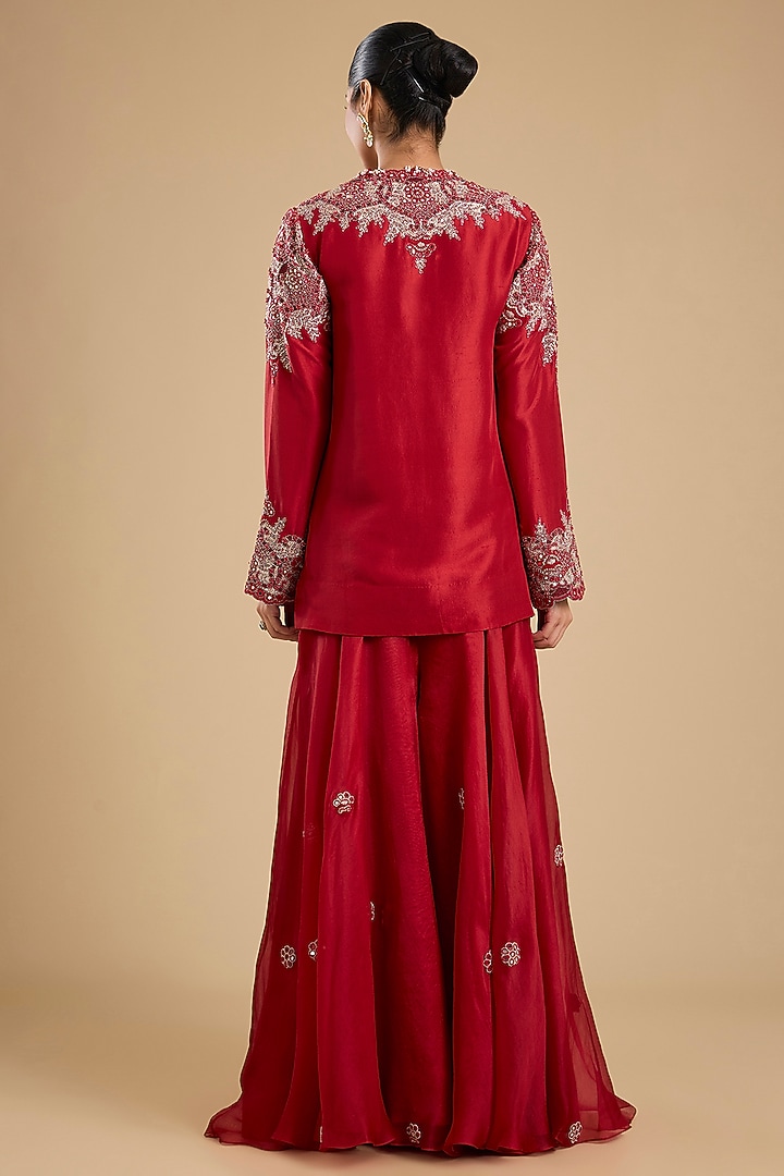 Red Organza Bridal Sharara Set by Minaxi Dadoo at Pernia's Pop Up Shop