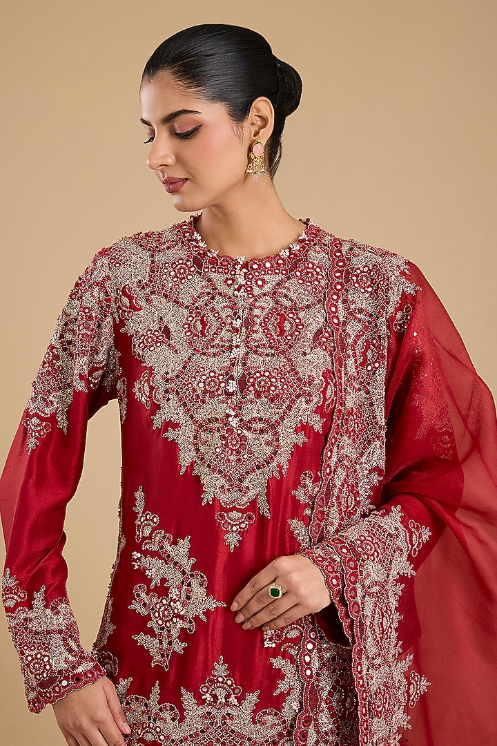 Red Organza Bridal Sharara Set by Minaxi Dadoo at Pernia's Pop Up Shop