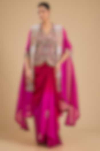 Rani Pink Silk Pick-Up Skirt Set by Minaxi Dadoo at Pernia's Pop Up Shop