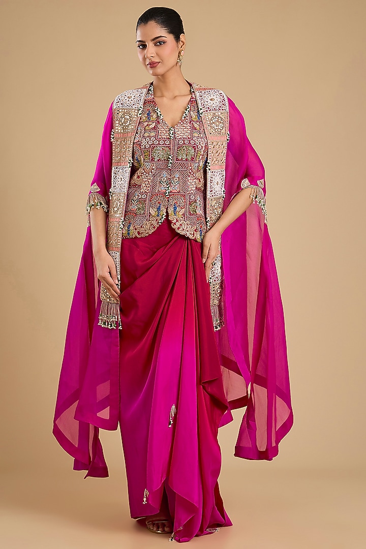 Rani Pink Silk Pick-Up Skirt Set by Minaxi Dadoo at Pernia's Pop Up Shop