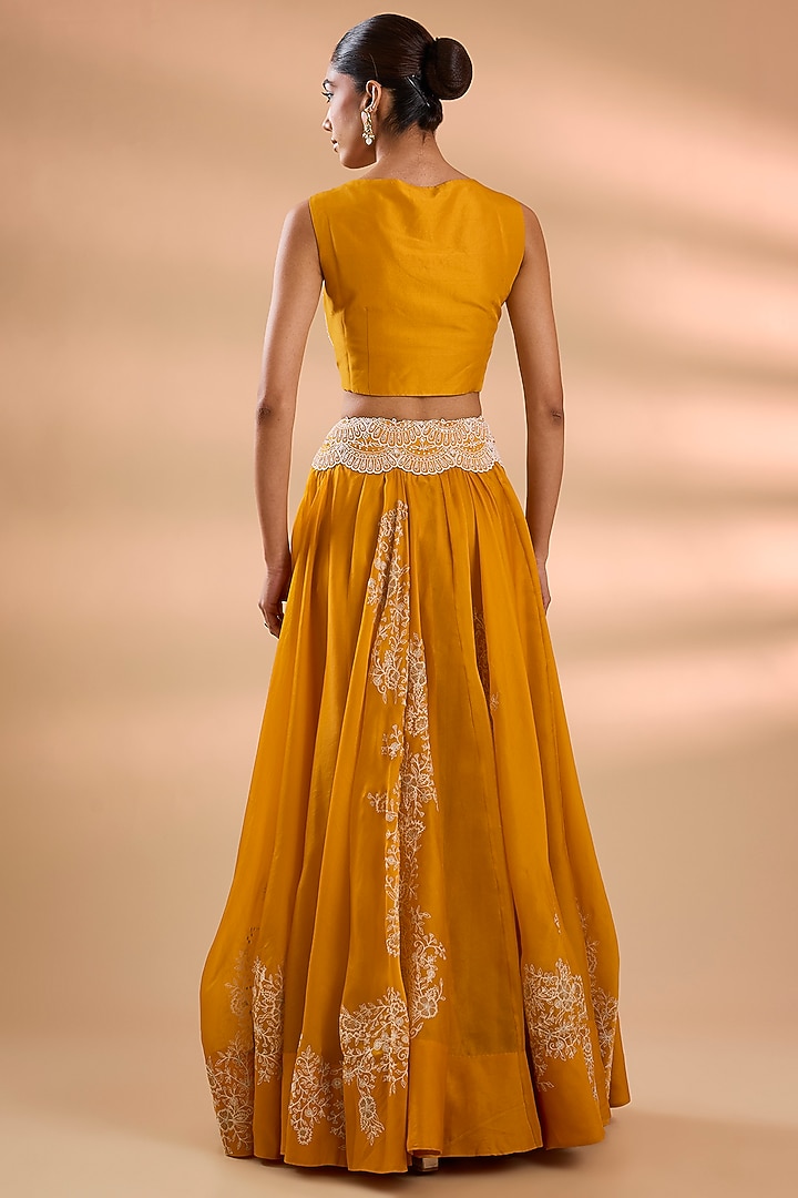 Mango Yellow Organza Pearl Work Cape Set by Minaxi Dadoo at Pernia's Pop Up Shop