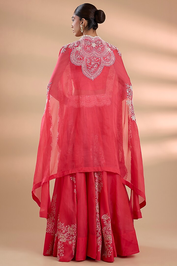 Gajri Pink Chanderi Embroidered Skirt Set by Minaxi Dadoo at Pernia's Pop Up Shop