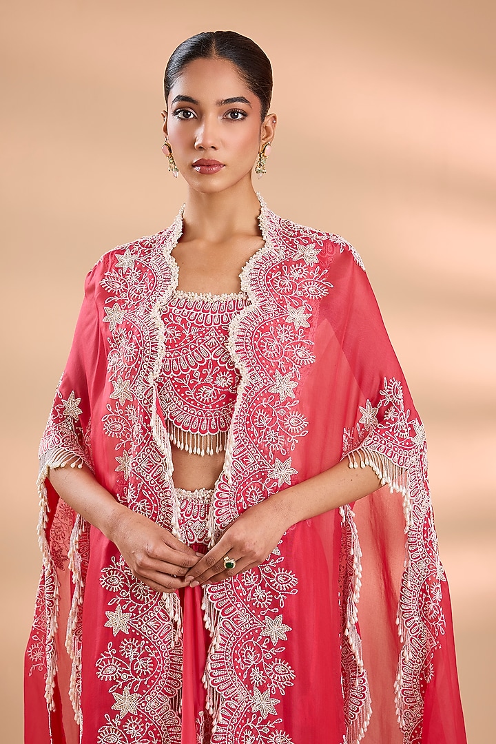 Gajri Pink Chanderi Embroidered Skirt Set by Minaxi Dadoo at Pernia's Pop Up Shop