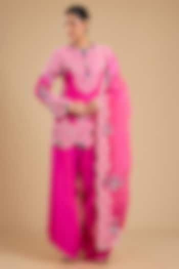 Rani Pink Dupion Pearl Work Short Kurta Set by Minaxi Dadoo at Pernia's Pop Up Shop