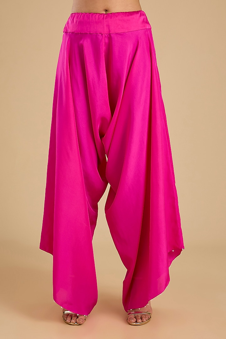 Rani Pink Dupion Pearl Work Short Kurta Set by Minaxi Dadoo at Pernia's Pop Up Shop
