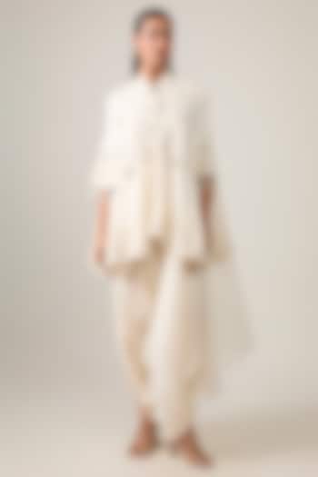 Ivory Silk & Organza Moti Work Cape Set by Minaxi Dadoo at Pernia's Pop Up Shop