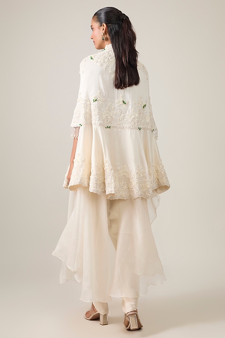 Ivory Silk & Organza Moti Work Cape Set by Minaxi Dadoo at Pernia's Pop Up Shop