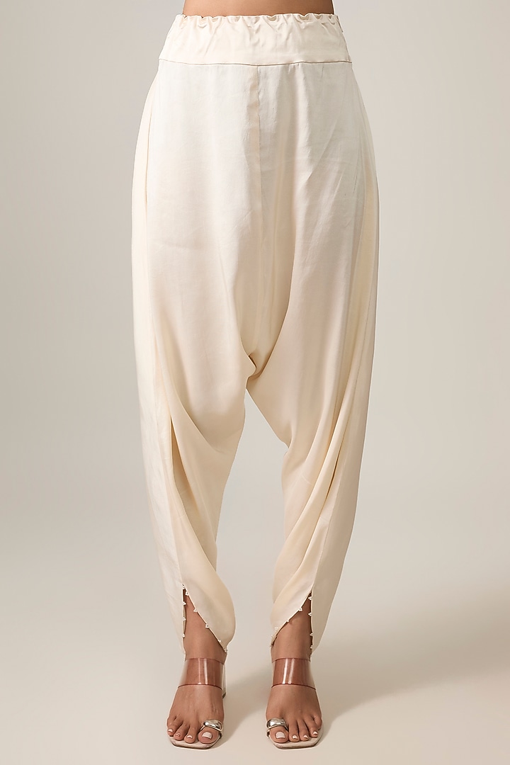 Ivory Silk & Organza Moti Work Cape Set by Minaxi Dadoo at Pernia's Pop Up Shop