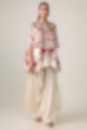 Ivory Dupion & Satin Moti Work Cape Set by Minaxi Dadoo at Pernia's Pop Up Shop