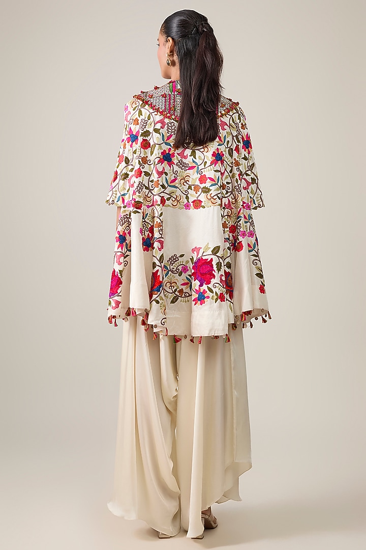 Ivory Dupion & Satin Moti Work Cape Set by Minaxi Dadoo at Pernia's Pop Up Shop