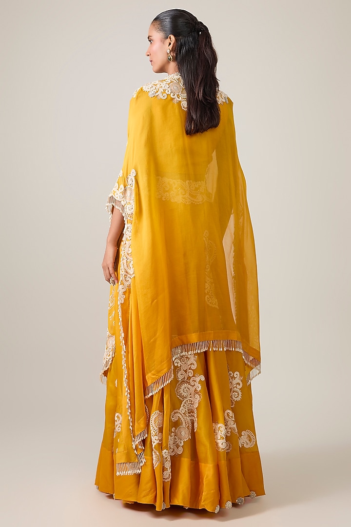 Mango Yellow Organza Embroidered Cape Set by Minaxi Dadoo at Pernia's Pop Up Shop