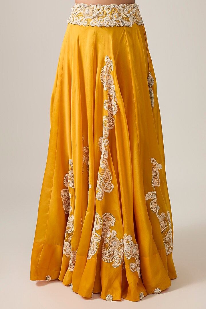Mango Yellow Organza Embroidered Cape Set by Minaxi Dadoo at Pernia's Pop Up Shop