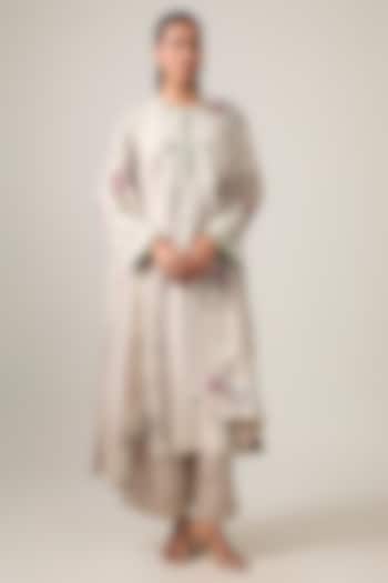 Steel Grey Dupion Dori Work Straight Kurta Set by Minaxi Dadoo at Pernia's Pop Up Shop