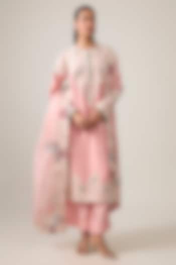 Blush Pink Dupion Dori Work Straight Kurta Set by Minaxi Dadoo at Pernia's Pop Up Shop