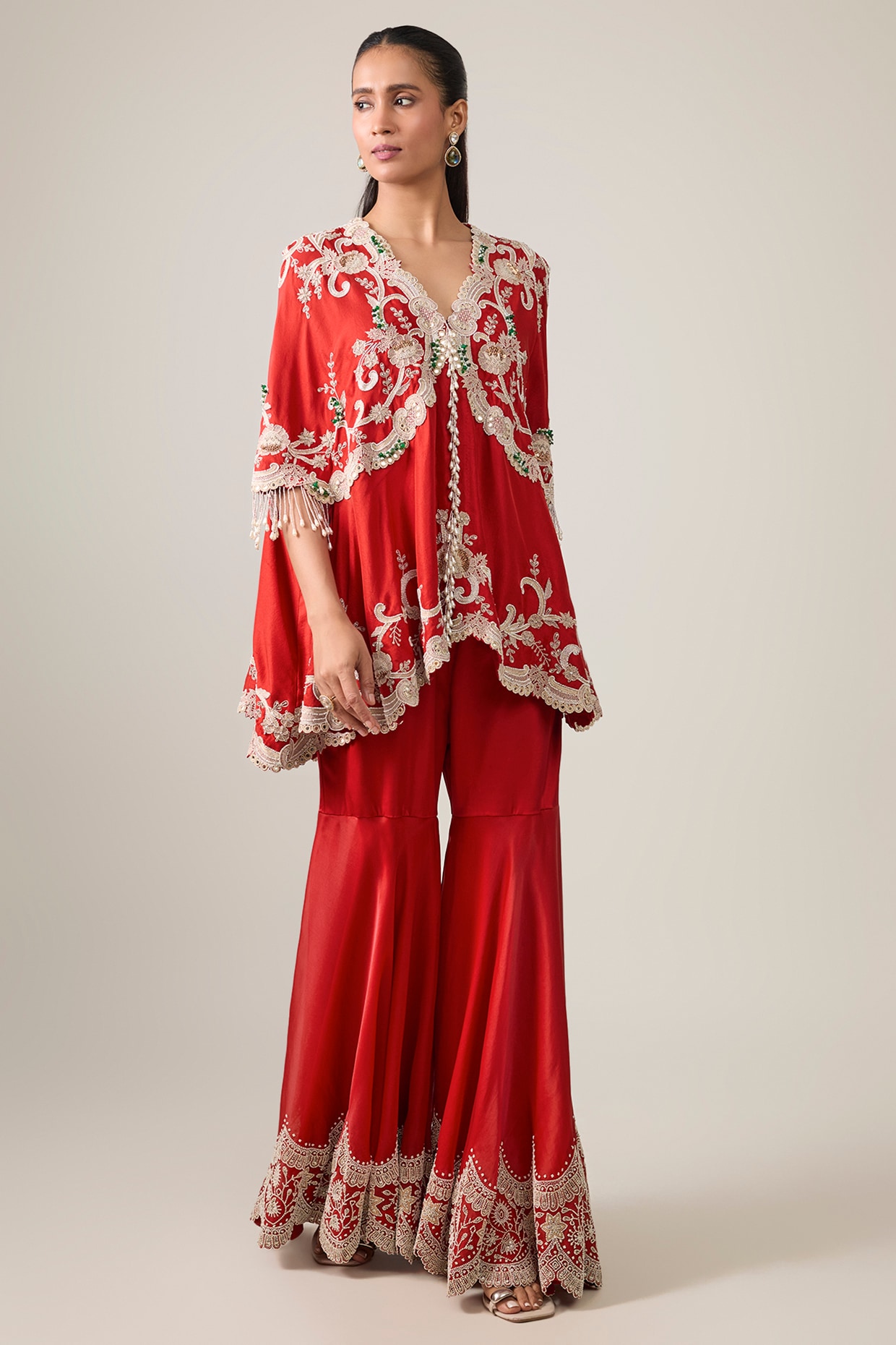 Minaxi Dadoo Red Silk & Organza Embroidered Gharara Set