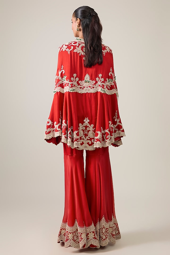 Red Silk & Organza Embroidered Gharara Set by Minaxi Dadoo at Pernia's Pop Up Shop