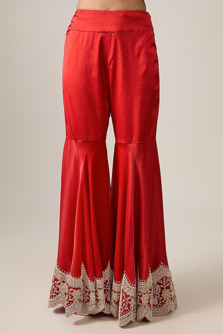 Red Silk & Organza Embroidered Gharara Set by Minaxi Dadoo at Pernia's Pop Up Shop