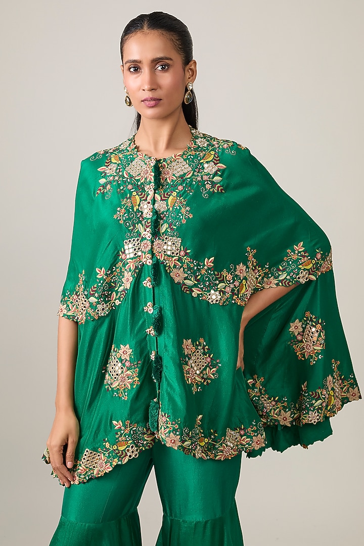 Green Silk & Organza Embroidered Gharara Set by Minaxi Dadoo at Pernia's Pop Up Shop