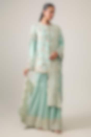 Powder Blue Organza Pearl Work Gharara Set by Minaxi Dadoo at Pernia's Pop Up Shop