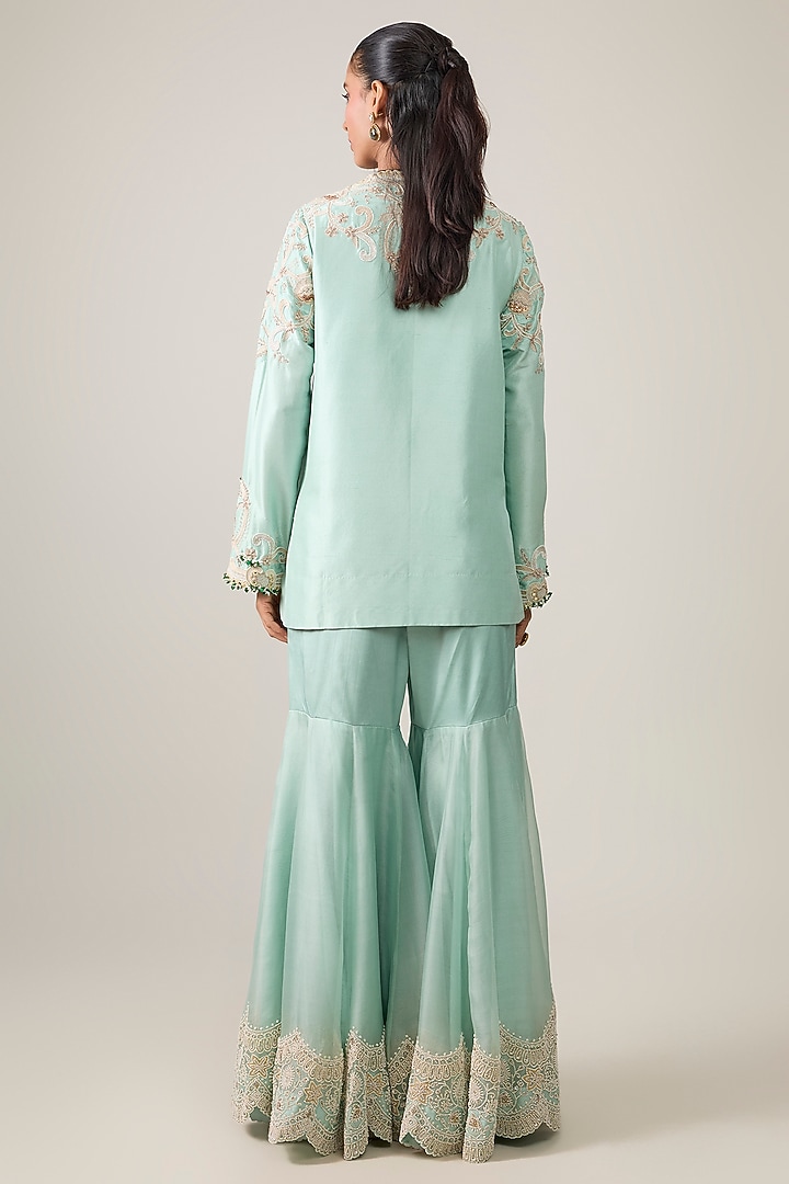 Powder Blue Organza Pearl Work Gharara Set by Minaxi Dadoo at Pernia's Pop Up Shop
