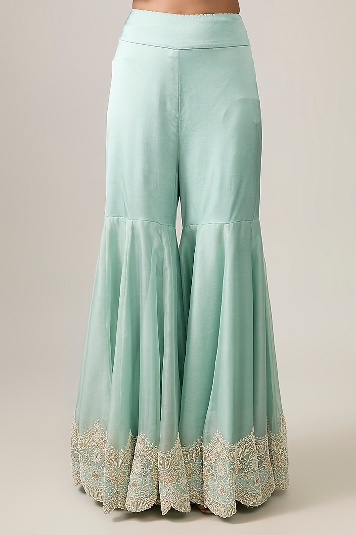 Powder Blue Organza Pearl Work Gharara Set by Minaxi Dadoo at Pernia's Pop Up Shop
