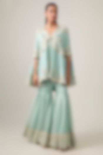 Powder Blue Silk & Organza Pearl Work Gharara Set by Minaxi Dadoo at Pernia's Pop Up Shop