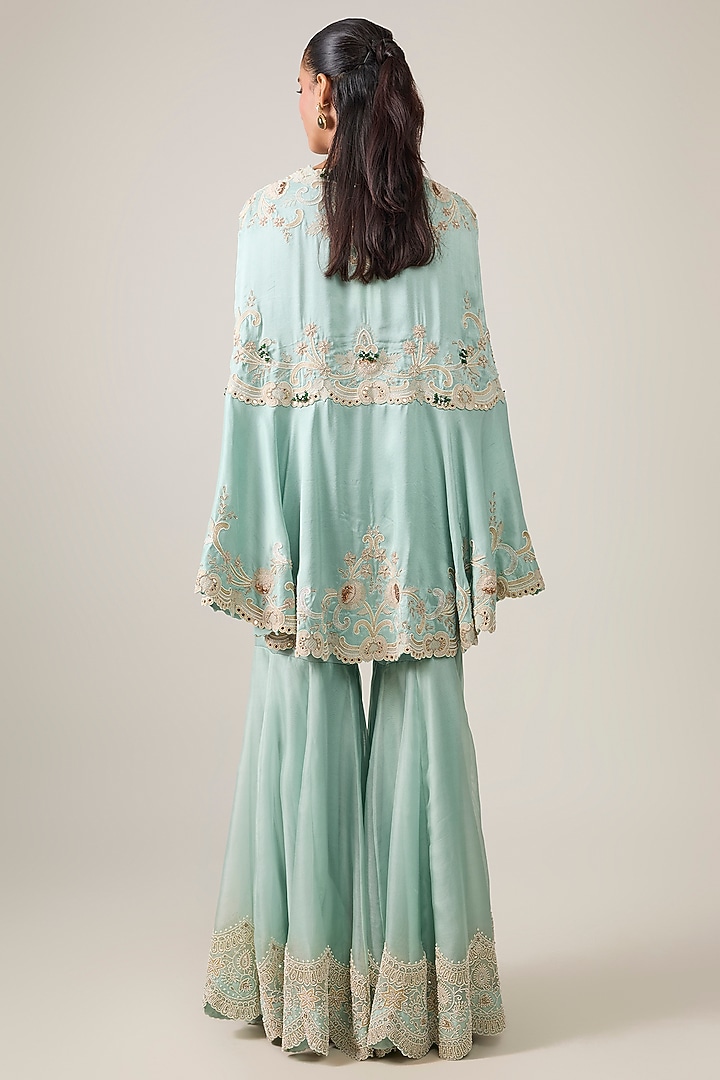 Powder Blue Silk & Organza Pearl Work Gharara Set by Minaxi Dadoo at Pernia's Pop Up Shop